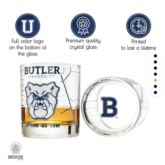 Greenline Glassware Butler University Whiskey Glass Set (2) Low Ball Glasses NIB - Picture 9 of 9